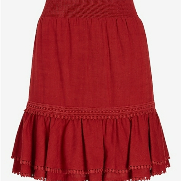 Express High waisted smocked ruffle linen-blend sk - Picture 2 of 8